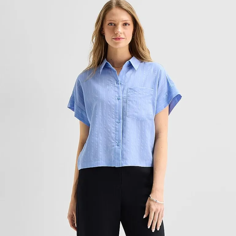 a.n.a Womens Short Sleeve Camp Shirt