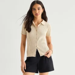 a.n.a Womens Short Sleeve Polo Sweater
