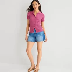 a.n.a Womens Short Sleeve Polo Sweater