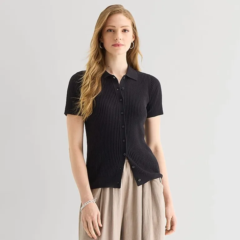 a.n.a Womens Short Sleeve Polo Sweater
