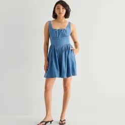 a.n.a Womens Sleeveless Square Neck Drop Waist Dress