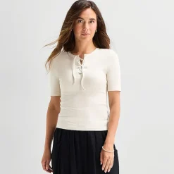 a.n.a Womens Split Tie Neck Short Sleeve T-Shirt