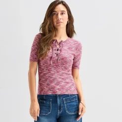 a.n.a Womens Split Tie Neck Short Sleeve T-Shirt