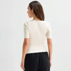 a.n.a Womens Split Tie Neck Short Sleeve T-Shirt