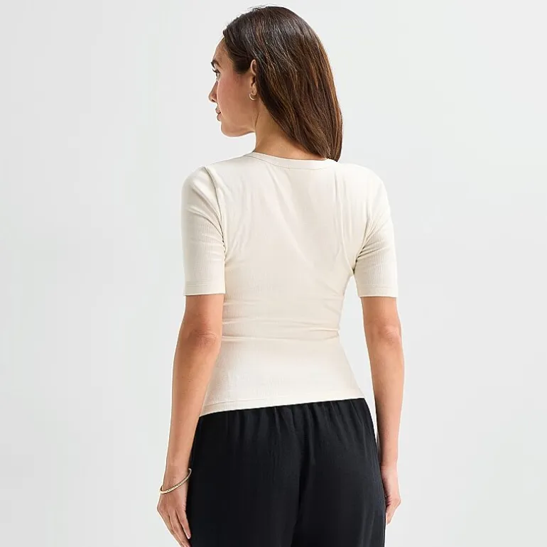 a.n.a Womens Split Tie Neck Short Sleeve T-Shirt