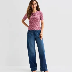 a.n.a Womens Split Tie Neck Short Sleeve T-Shirt