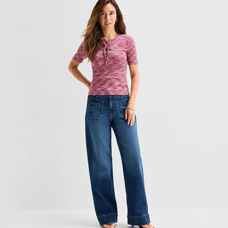 a.n.a Womens Split Tie Neck Short Sleeve T-Shirt