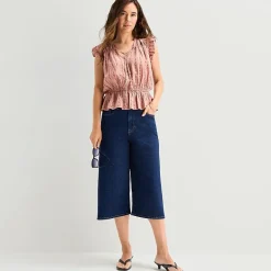 a.n.a Womens Split Tie Neck Sleeveless Peplum Top