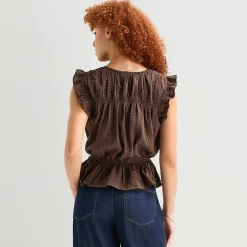 a.n.a Womens Split Tie Neck Sleeveless Peplum Top