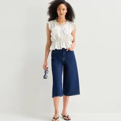 a.n.a Womens Split Tie Neck Sleeveless Peplum Top