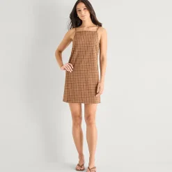 a.n.a Womens Square Neck Sleeveless Plaid Sheath Dress