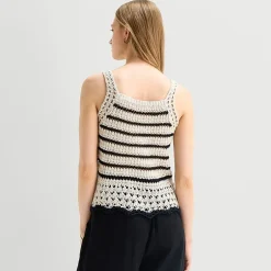 a.n.a Womens Square Neck Sleeveless Striped Pullover Sweater