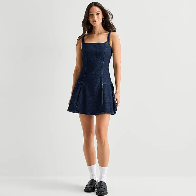 a.n.a Womens Square Neck Sleeveless A-Line Dress