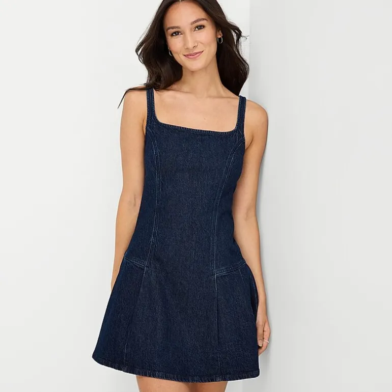 a.n.a Womens Square Neck Sleeveless A-Line Dress