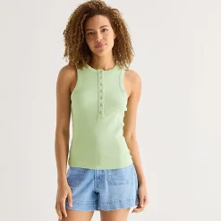 a.n.a Womens Tall Henley Neck Sleeveless Tank Top