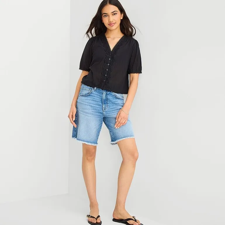 a.n.a Womens V Neck Short Sleeve Lace Blouse
