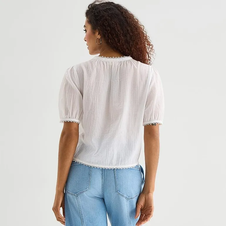 a.n.a Womens V Neck Short Sleeve Lace Blouse