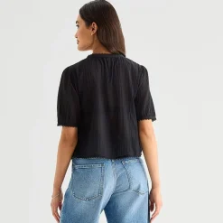 a.n.a Womens V Neck Short Sleeve Lace Blouse