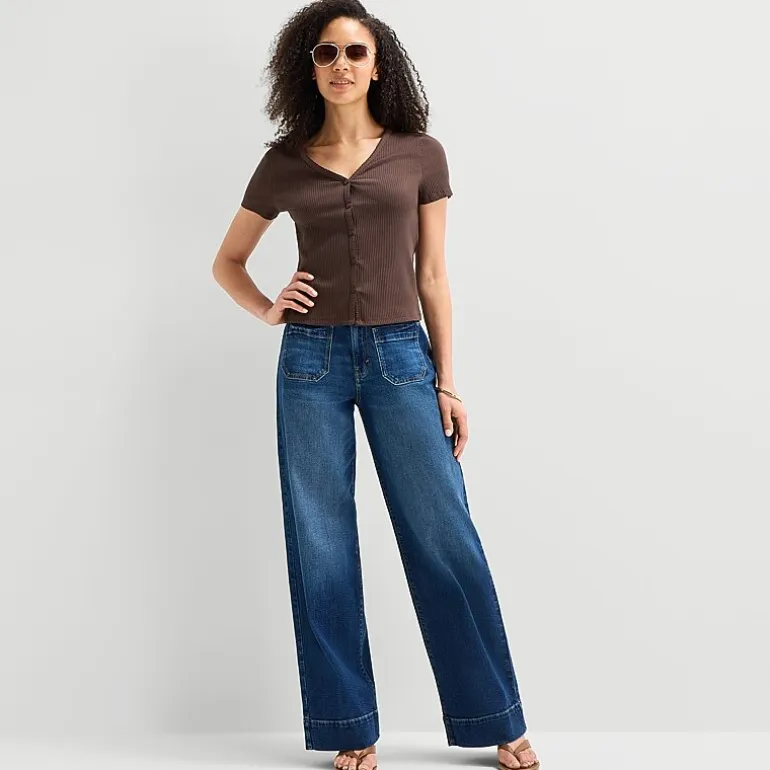 a.n.a Womens V Neck Short Sleeve Button Cardigan