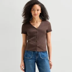 a.n.a Womens V Neck Short Sleeve Button Cardigan