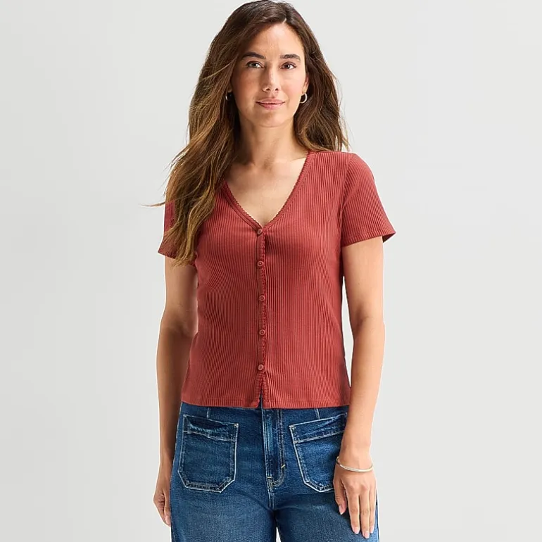 a.n.a Womens V Neck Short Sleeve Button Cardigan