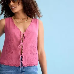 a.n.a Womens V Neck Sleeveless Embroidered Vest