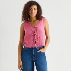 a.n.a Womens V Neck Sleeveless Embroidered Vest
