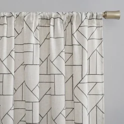 Archaeo Jigsaw Embroidery Linen Blend Rod Pocket Sheer Single Curtain Panel