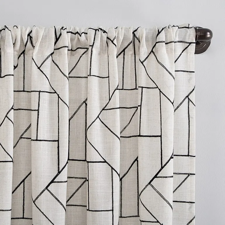 Archaeo Jigsaw Embroidery Linen Blend Rod Pocket Sheer Single Curtain Panel