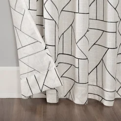 Archaeo Jigsaw Embroidery Linen Blend Rod Pocket Sheer Single Curtain Panel