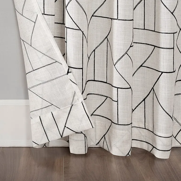 Archaeo Jigsaw Embroidery Linen Blend Rod Pocket Sheer Single Curtain Panel