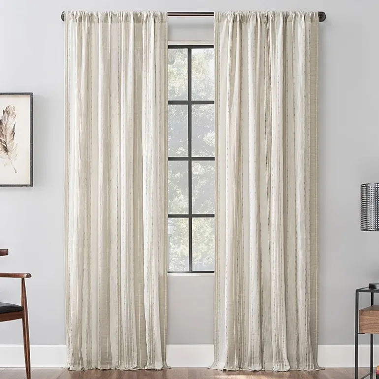 Archaeo Slub Texture Stripe Cotton Rod Pocket Light-Filtering Single Curtain Panel