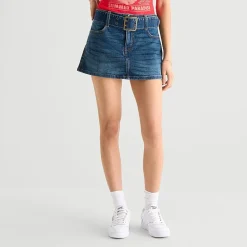 Arizona Belted Womens Juniors Low Rise Mini Denim Skirt
