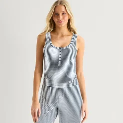 Arizona Body Cloud Kissed Womens Henley Neck Sleeveless Juniors Pajama Top