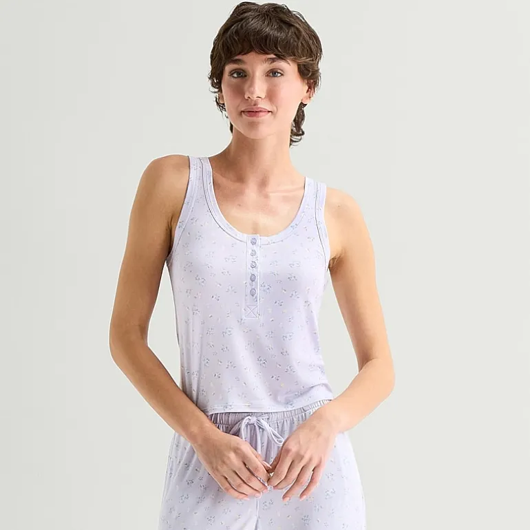 Arizona Body Cloud Kissed Womens Henley Neck Sleeveless Juniors Pajama Top