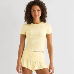 Arizona Body Cloud Kissed Womens Round Neck Short Sleeve Juniors Pajama Top