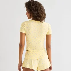 Arizona Body Cloud Kissed Womens Round Neck Short Sleeve Juniors Pajama Top
