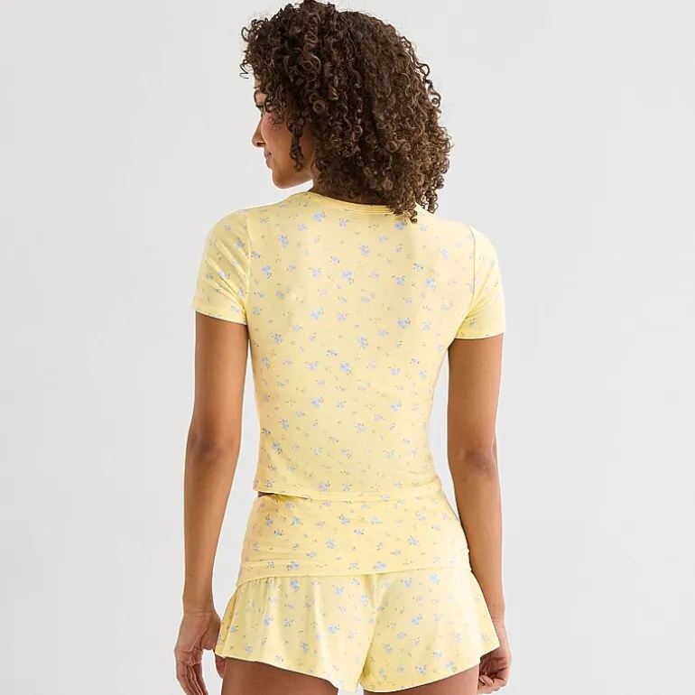 Arizona Body Cloud Kissed Womens Round Neck Short Sleeve Juniors Pajama Top