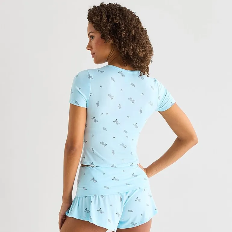 Arizona Body Cloud Kissed Womens Round Neck Short Sleeve Juniors Pajama Top