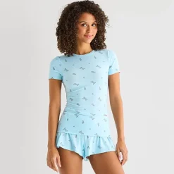 Arizona Body Cloud Kissed Womens Round Neck Short Sleeve Juniors Pajama Top