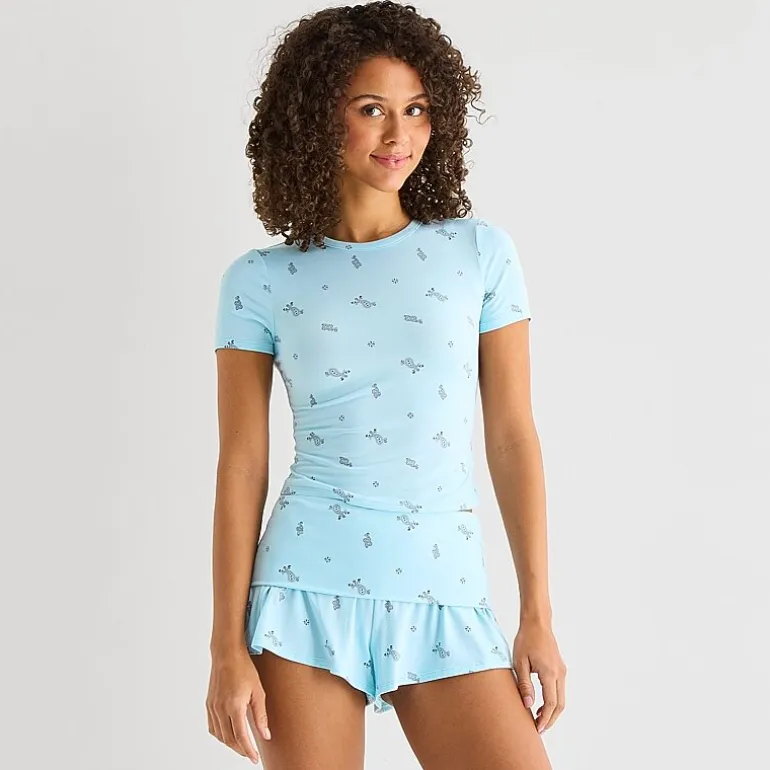 Arizona Body Cloud Kissed Womens Round Neck Short Sleeve Juniors Pajama Top