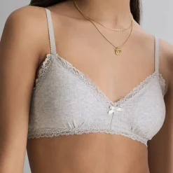 Arizona Body Cotton Pointelle with Lace Trim Bralette