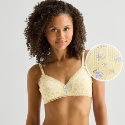 Arizona Body Cotton Pointelle with Lace Trim Bralette