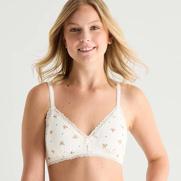 Arizona Body Cotton Pointelle with Lace Trim Bralette