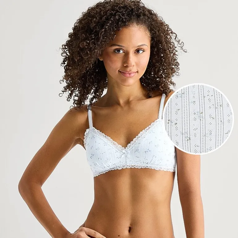 Arizona Body Cotton Pointelle with Lace Trim Bralette
