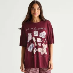 Arizona Body Womens Round Neck Short Sleeve Juniors Pajama Top