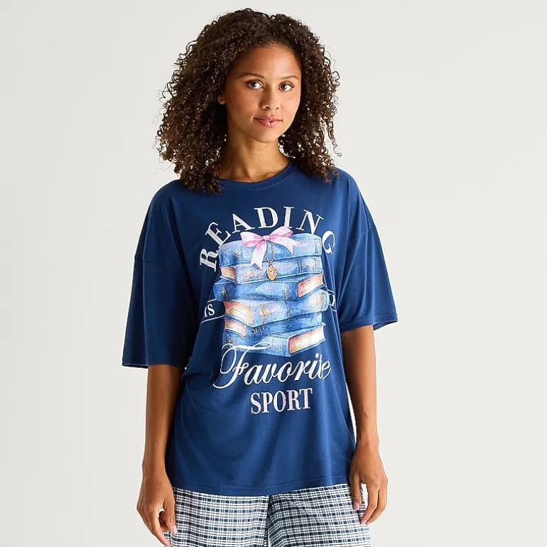 Arizona Body Womens Round Neck Short Sleeve Juniors Pajama Top