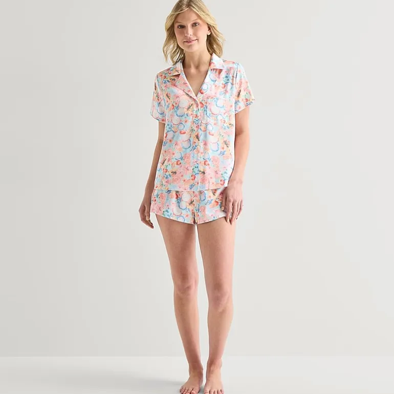 Arizona Body Womens Satin Short Sleeve 2-pc. Juniors Pajama Set