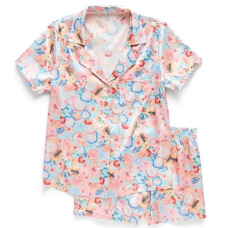Arizona Body Womens Satin Short Sleeve 2-pc. Juniors Pajama Set