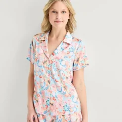 Arizona Body Womens Satin Short Sleeve 2-pc. Juniors Pajama Set